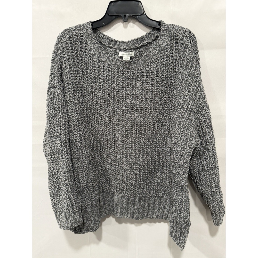 American Eagle Woman's S Knitted Long Sleeve oversized Grey Marled Sweater